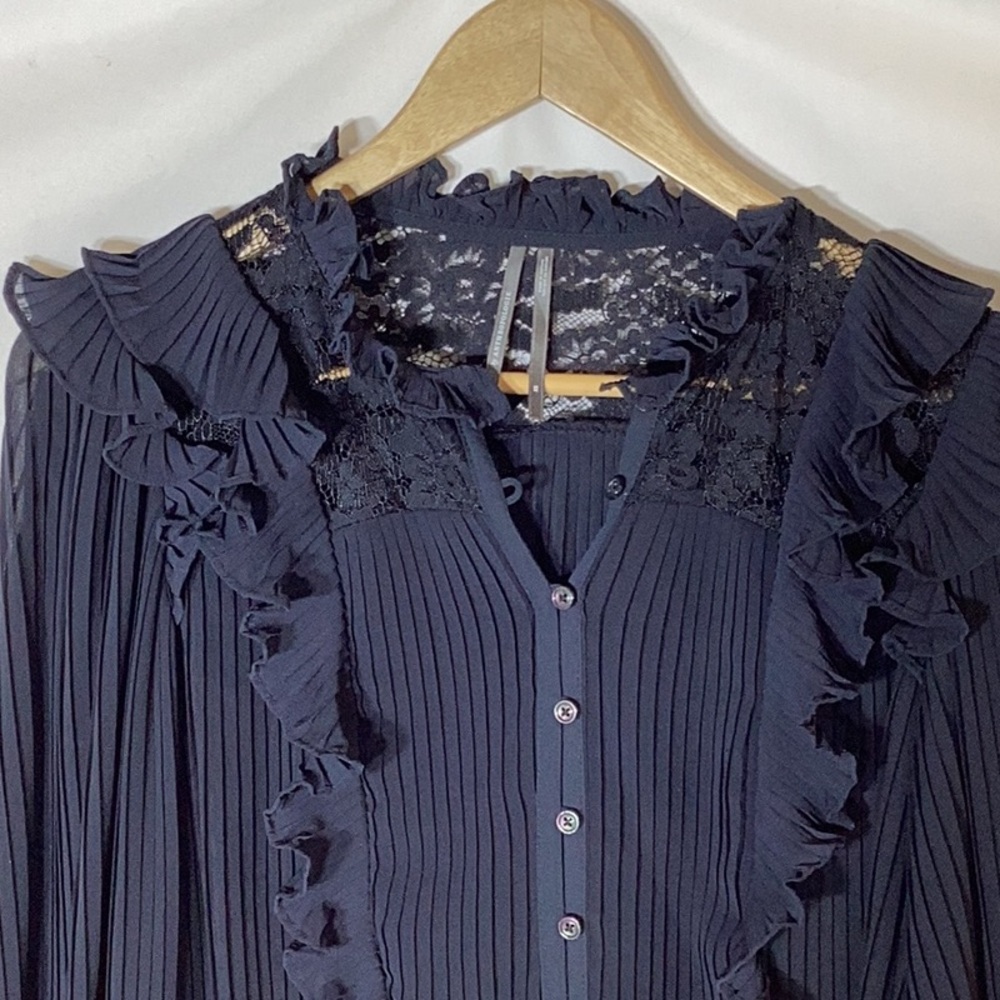 ANTHROPOLOGIE Pleated Ruffled Blouse Black Size XS - Picture 8 of 15
